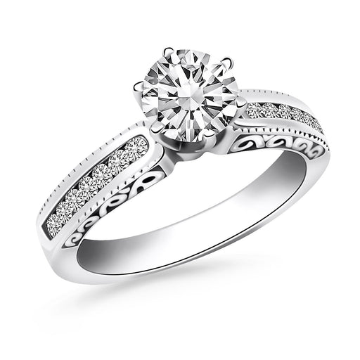 Bids.com 14k White Gold Channel Set Engagement Ring with Engraved Sides Rings White Smoke 4 / White Gold,4.5 / White Gold,5 / White Gold,5.5 / White Gold,6 / White Gold,6.5 / White Gold,7 / White Gold,7.5 / White Gold,8 / White Gold,8.5 / White Gold,9 / White Gold