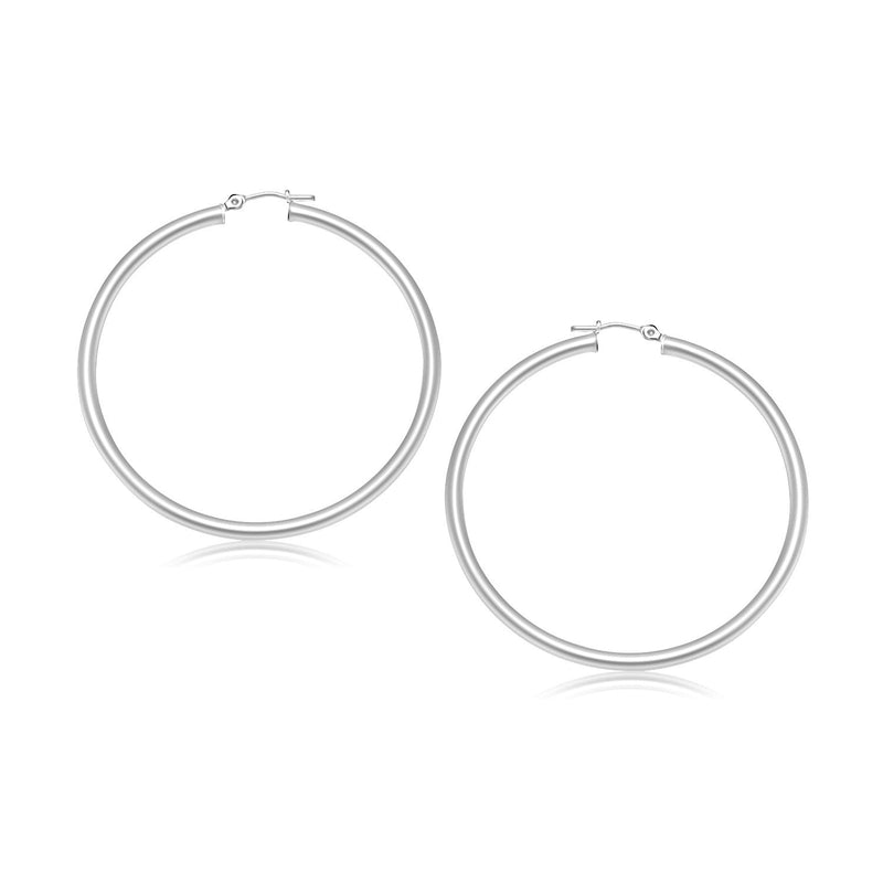 Bids.com 14k White Gold Polished Hoop Earrings (30 mm) Earrings White Smoke White Gold