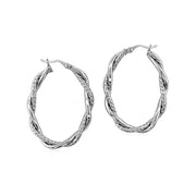 Bids.com Sterling Silver Oval Hoop Braided Diamond Cut Earrings Earrings White Smoke Sterling Silver