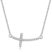 Bids.com 14k White Gold Curved Cross Diamond Studded Necklace (.11cttw) Necklaces White Smoke 18 / White Gold