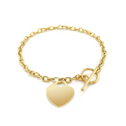 Bids.com Toggle Bracelet with Heart Charm in 14k Yellow Gold Bracelets White Smoke 7.5 / Yellow Gold,One / Yellow Gold