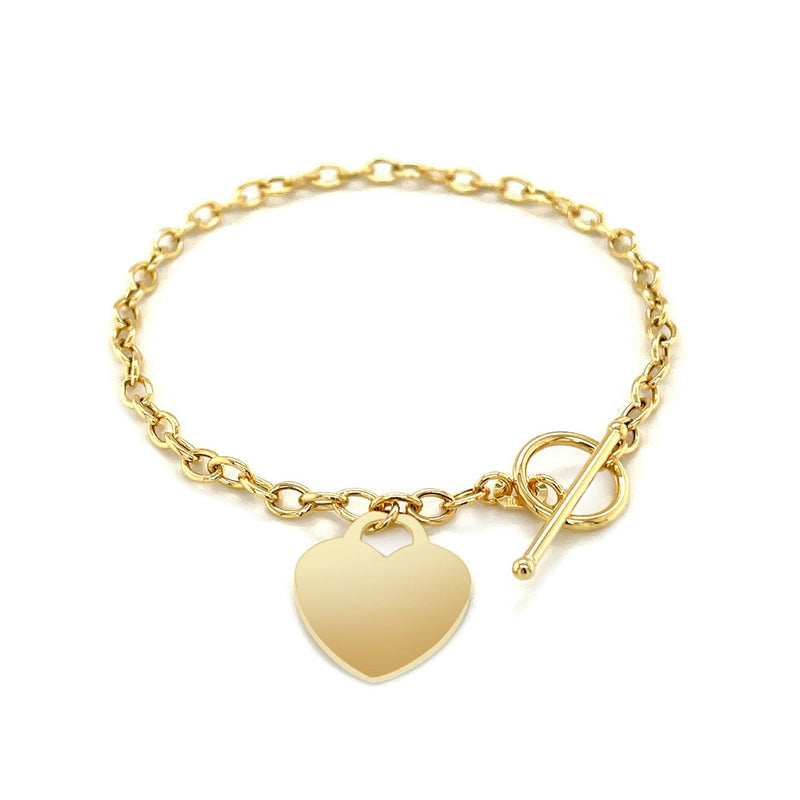 Bids.com Toggle Bracelet with Heart Charm in 14k Yellow Gold Bracelets White Smoke 7.5 / Yellow Gold,One / Yellow Gold