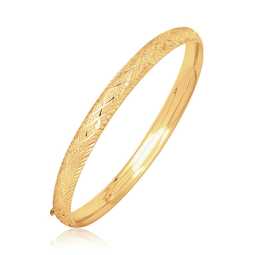 Bids.com 14k Yellow Gold Diamond Carved Bangle (6.00 mm) Bracelets White Smoke 7 / Yellow Gold,One / Yellow Gold