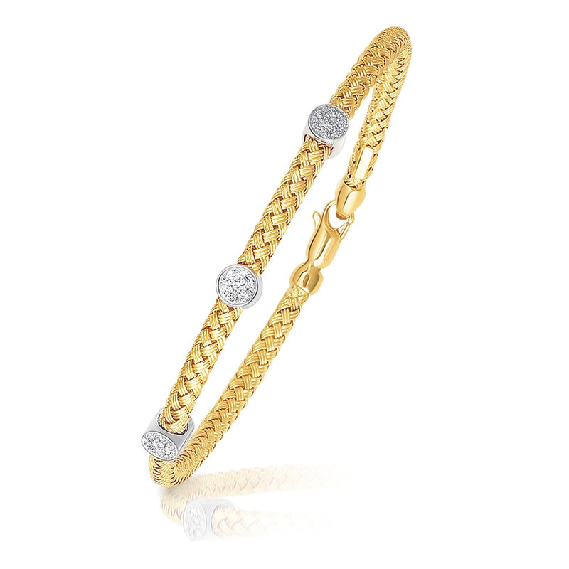 Bids.com 14k Two-Tone Gold Diamond Accent Station Basket Weave Bracelet Bracelets White Smoke 7.25 / Two-Tone Gold,One / Two-Tone Gold