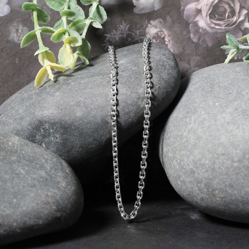 Bids.com 14k White Gold Diamond Cut Cable Link Chain (2.90 mm) Necklaces Black 18 / White Gold,20 / White Gold,22 / White Gold,24 / White Gold,26 / White Gold