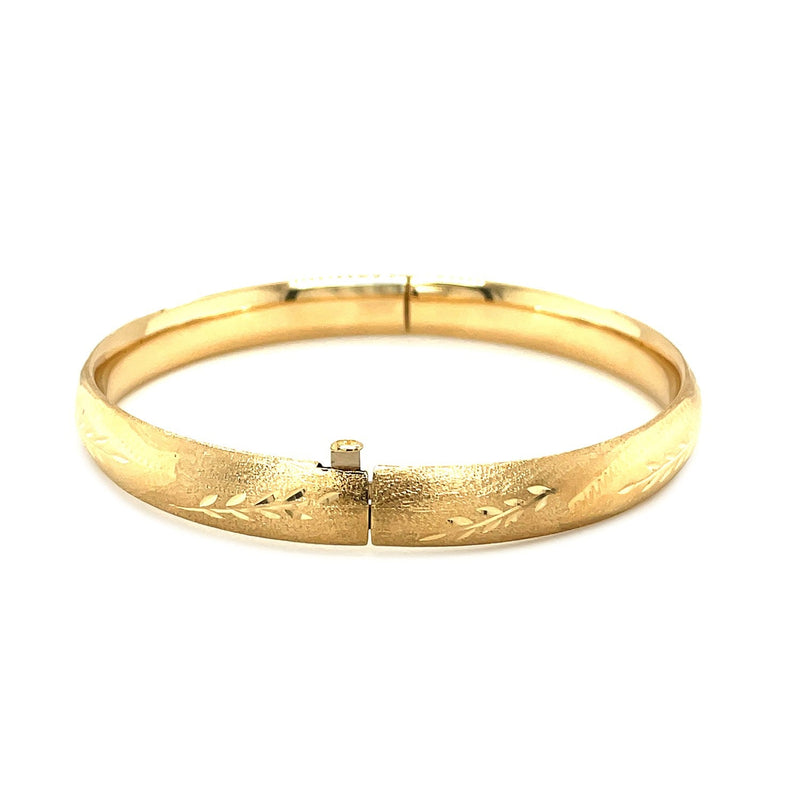 Bids.com Classic Floral Carved Bangle in 14k Yellow Gold (8.0mm) Bracelets White Smoke 7 / Yellow Gold,8 / Yellow Gold