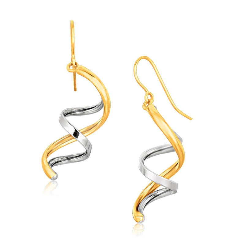 Bids.com 14k Two Tone Gold Double Helix Polished Dangling Earrings Earrings White Smoke Two-Tone Gold