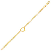 Bids.com 14k Yellow Gold Double Rolo Chain Anklet with an Open Heart Station Accessories White Smoke 10 / Yellow Gold