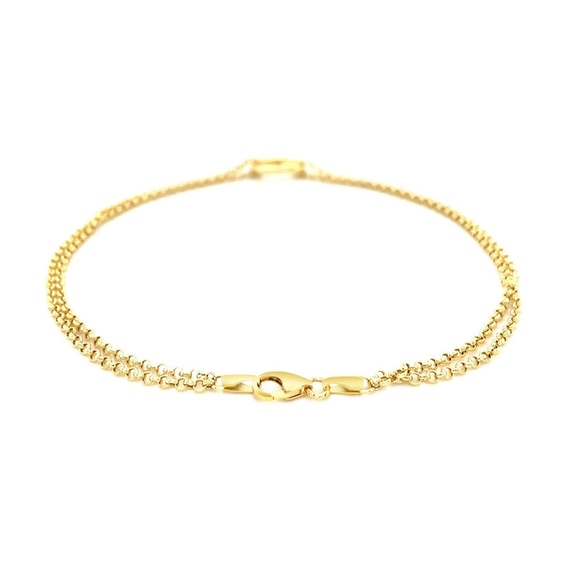 Bids.com 14k Yellow Gold Double Rolo Chain Anklet with an Open Heart Station Accessories White Smoke 10 / Yellow Gold