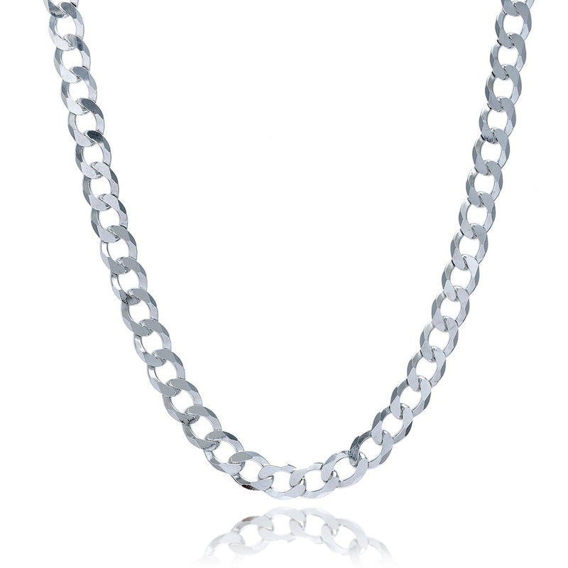 Bids.com Rhodium Plated 7.9mm Sterling Silver Curb Style Chain Necklaces White Smoke 20 / Sterling Silver,22 / Sterling Silver,24 / Sterling Silver