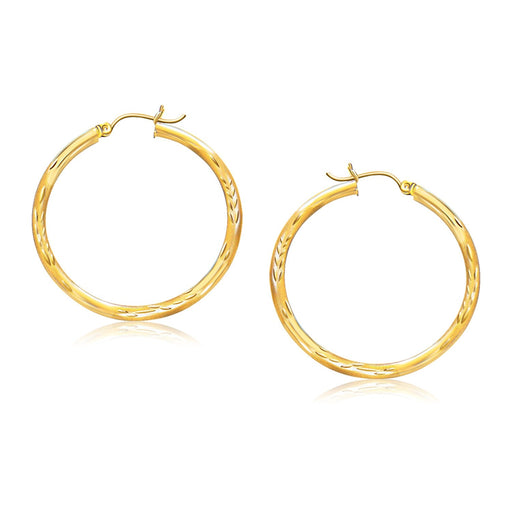 Bids.com 14k Yellow Gold Fancy Diamond Cut Hoop Earrings (35mm Diameter) Earrings White Smoke Yellow Gold