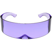 zeroUV Futuristic Retro Color Tinted Wrap Around Shield Sunglasses D175 Sunglasses White Smoke Purple