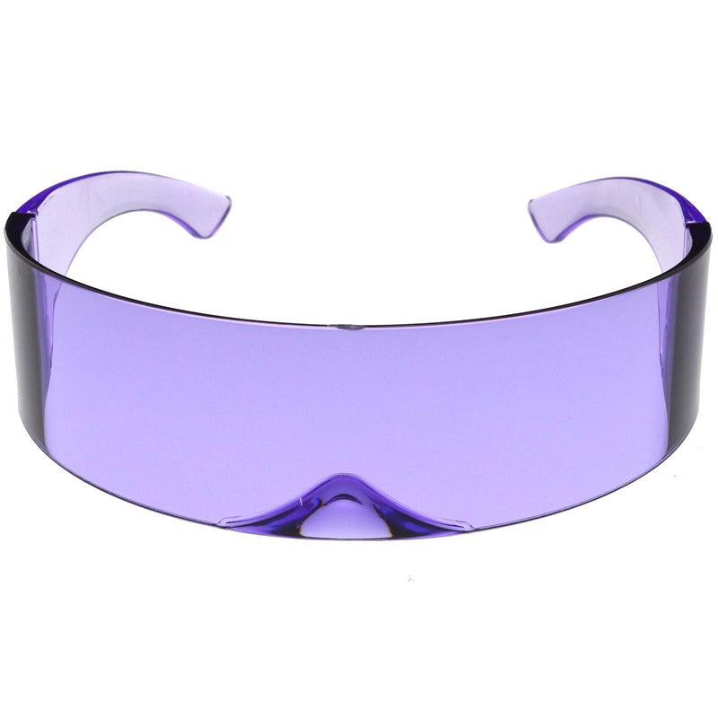 zeroUV Futuristic Retro Color Tinted Wrap Around Shield Sunglasses D175 Sunglasses White Smoke Purple