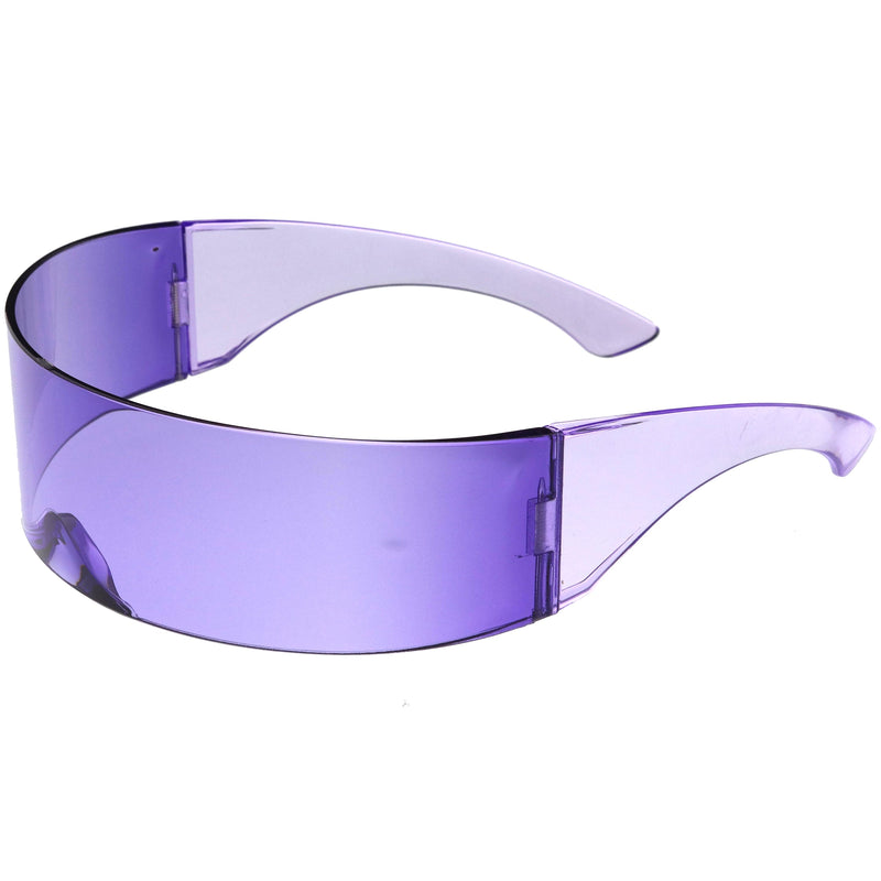zeroUV Futuristic Retro Color Tinted Wrap Around Shield Sunglasses D175 Sunglasses White Smoke Green,Yellow,Purple,Pink