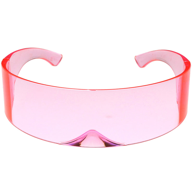 zeroUV Futuristic Retro Color Tinted Wrap Around Shield Sunglasses D175 Sunglasses White Smoke Pink