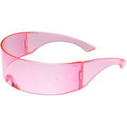 zeroUV Futuristic Retro Color Tinted Wrap Around Shield Sunglasses D175 Sunglasses White Smoke Green,Yellow,Purple,Pink