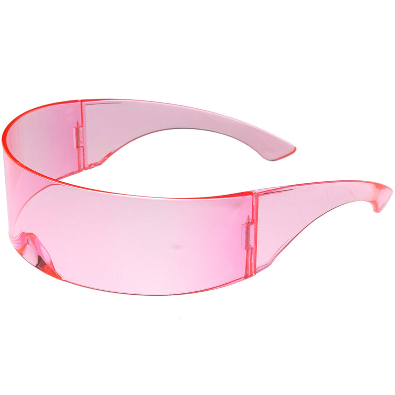 zeroUV Futuristic Retro Color Tinted Wrap Around Shield Sunglasses D175 Sunglasses White Smoke Green,Yellow,Purple,Pink