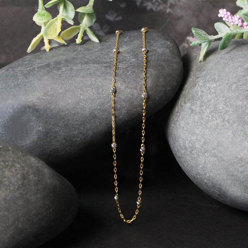 Bids.com Diamond Cut Bead Links Pendant Chain in 14k Two Tone Gold (3.5mm) Necklaces Black 16 / Two-Tone Gold,18 / Two-Tone Gold