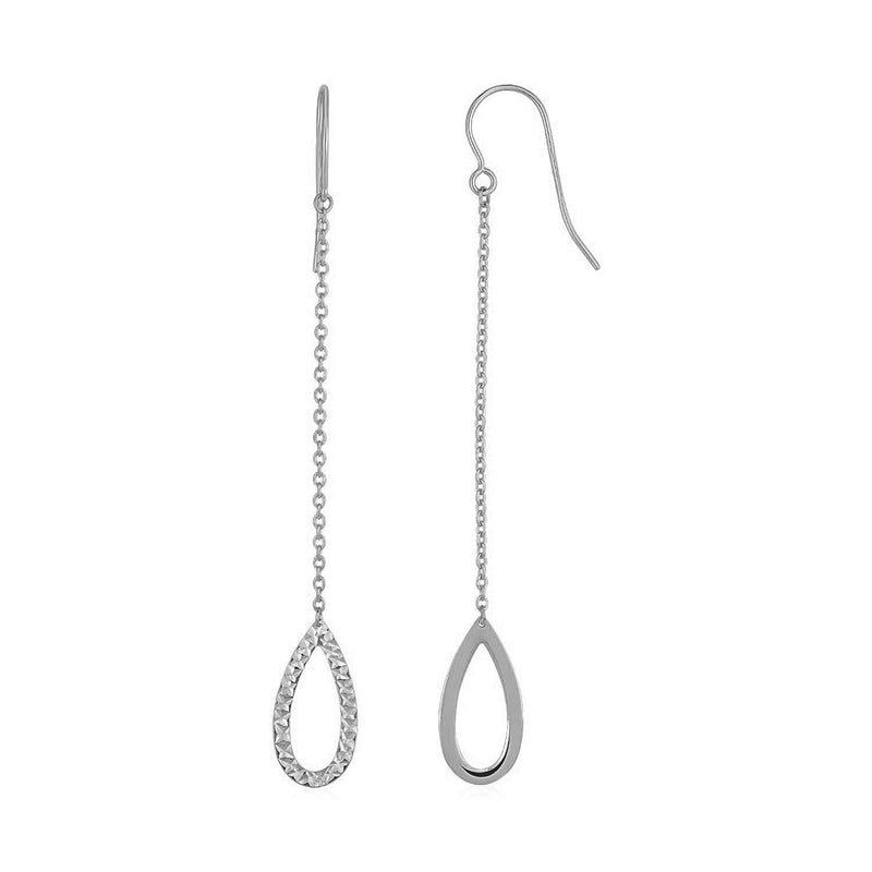 Bids.com Textured Pear Shaped Long Drop Earrings in 14k White Gold Earrings White Smoke White Gold
