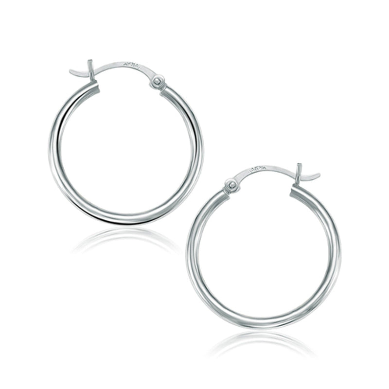 Bids.com 14k White Gold Polished Hoop Earrings (25 mm) Earrings White Smoke White Gold