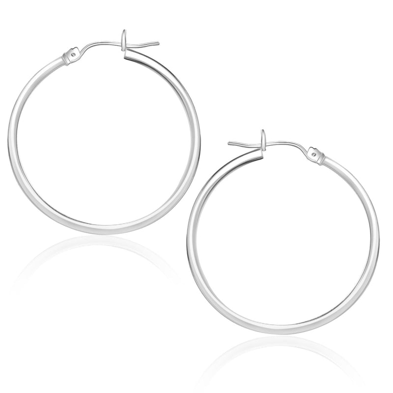 Bids.com 14k White Gold Polished Hoop Earrings (25 mm) Earrings White Smoke White Gold