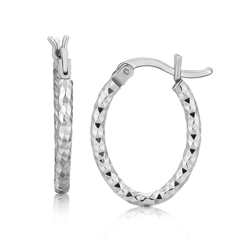 Bids.com Sterling Silver Rhodium Plated Small Oval Hoop Diamond Cut Textured Earrings Earrings White Smoke Sterling Silver