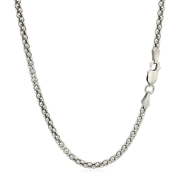 Bids.com Rhodium Plated 2.5mm Sterling Silver Popcorn Style Chain Necklaces White Smoke 16 / Sterling Silver,18 / Sterling Silver,20 / Sterling Silver,24 / Sterling Silver