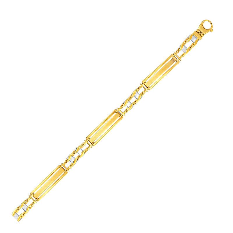 Bids.com 14k Two-Tone Gold Fancy Bar Style Men's Bracelet with Curved Connectors Bracelets White Smoke 8.25 / Two-Tone Gold