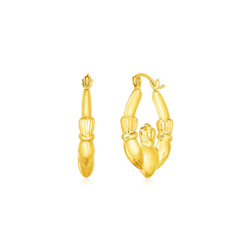 Bids.com 14K Yellow Gold Claddagh Symbol Hoop Earrings Earrings White Smoke Yellow Gold