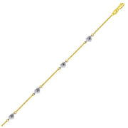 Bids.com 14k Two Tone Gold Anklet with Diamond Cut Heart Style Stations Accessories White Smoke 10 / Two-Tone Gold