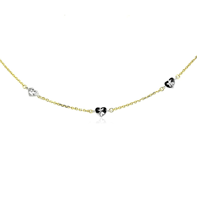 Bids.com 14k Two Tone Gold Anklet with Diamond Cut Heart Style Stations Accessories White Smoke 10 / Two-Tone Gold