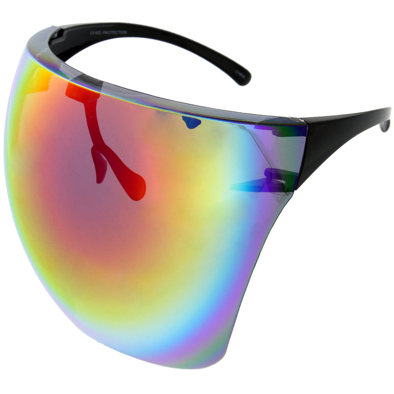 zeroUV Protective Face Shield Full Cover Visor Glasses/Sunglasses (Anti-Fog) D188 Sunglasses White Smoke Black / Fire,Black / Rainbow,Black / Silver Mirror,Black / Pink Mirror,Clear / Clear,Clear / Iridescent,Light Tan,Smoke,Blue,Yellow,Pink,Red,Purple