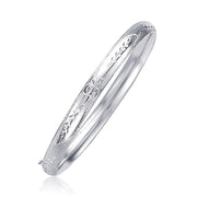 Bids.com Classic Floral Carved Bangle in 14k White Gold (5.0mm) Bracelets White Smoke 7 / White Gold,8 / White Gold