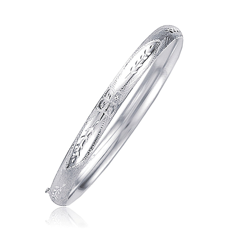 Bids.com Classic Floral Carved Bangle in 14k White Gold (5.0mm) Bracelets White Smoke 7 / White Gold,8 / White Gold