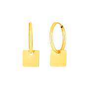 Bids.com 14k Yellow Gold Huggie Style Hoop Earrings with Square Drops Earrings White Smoke Yellow Gold