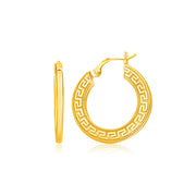 Bids.com 14k Yellow Gold Greek Key Medium Hoop Earrings with Flat Sides Earrings White Smoke Yellow Gold