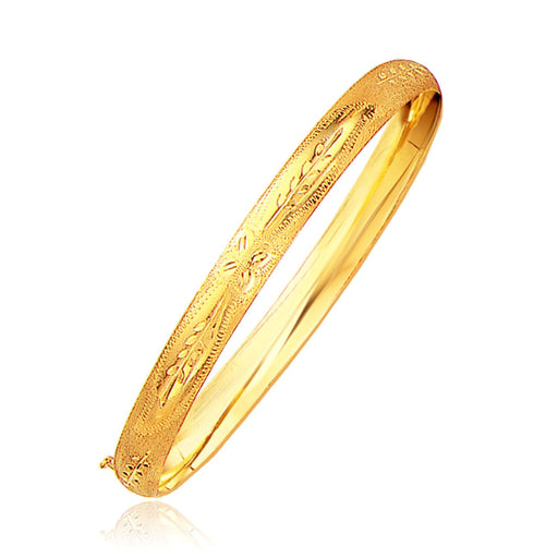 Bids.com Classic Floral Carved Bangle in 14k Yellow Gold (6.0mm) Bracelets White Smoke 7 / Yellow Gold,8 / Yellow Gold