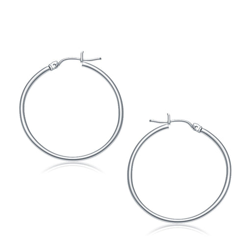 Bids.com 14k White Gold Polished Hoop Earrings (30 mm) Earrings White Smoke White Gold