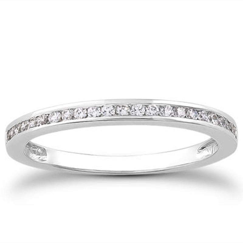 Bids.com 14k White Gold Slender Channel Set Diamond Wedding Ring Band Set 1/2 Around Rings White Smoke 4 / White Gold,4.5 / White Gold,5 / White Gold,5.5 / White Gold,6 / White Gold,6.5 / White Gold,7 / White Gold,7.5 / White Gold,8 / White Gold,8.5 / White Gold,9 / White Gold