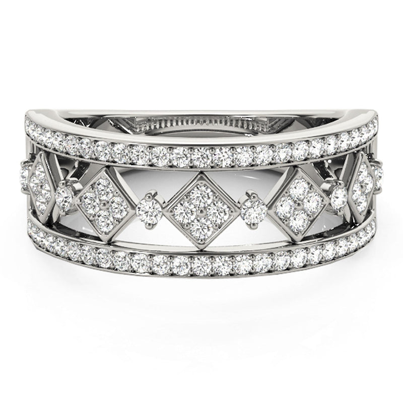 Bids.com Diamond Studded Square Motif Ring in 14k White Gold (1/2 cttw) Rings Gray 3 / White Gold,3.5 / White Gold,4 / White Gold,4.5 / White Gold,5 / White Gold,5.5 / White Gold,6 / White Gold,6.5 / White Gold,7 / White Gold,7.5 / White Gold,8 / White Gold,8.5 / White Gold,9 / White Gold