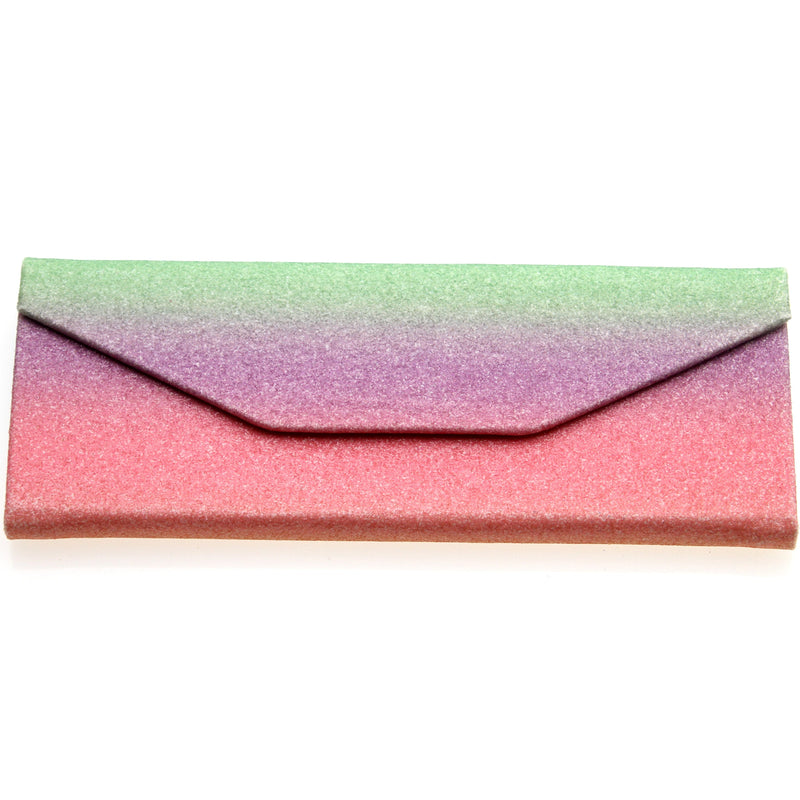 zeroUV Fabulous 6.5" Glitter Rainbow Tri Fold Portable Sunglasses Case D198 Accessories Light Salmon Green Purple Pink