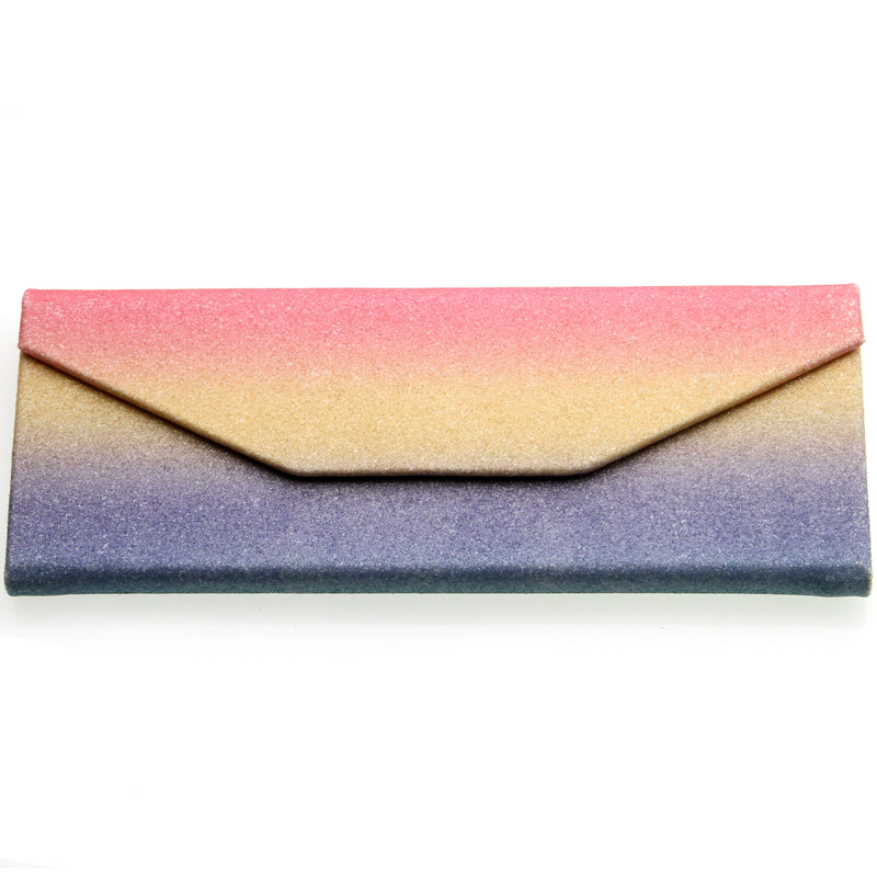 zeroUV Fabulous 6.5" Glitter Rainbow Tri Fold Portable Sunglasses Case D198 Accessories Light Pink Pink Yellow Blue