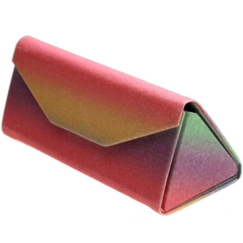 zeroUV Fabulous 6.5" Glitter Rainbow Tri Fold Portable Sunglasses Case D198 Accessories White Smoke Purple Pink Yellow,Green Purple Pink,Pink Yellow Blue,Blue Green Purple