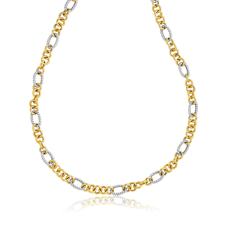 Bids.com 14k Two-Tone Round and Cable Style Link Necklace Necklaces White Smoke 18 / Two-Tone Gold