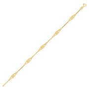 Bids.com 14k Yellow Gold Anklet with Fancy Diamond Shape Filigree Stations Accessories White Smoke 10 / Yellow Gold