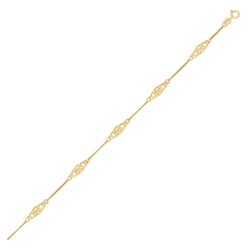 Bids.com 14k Yellow Gold Anklet with Fancy Diamond Shape Filigree Stations Accessories White Smoke 10 / Yellow Gold