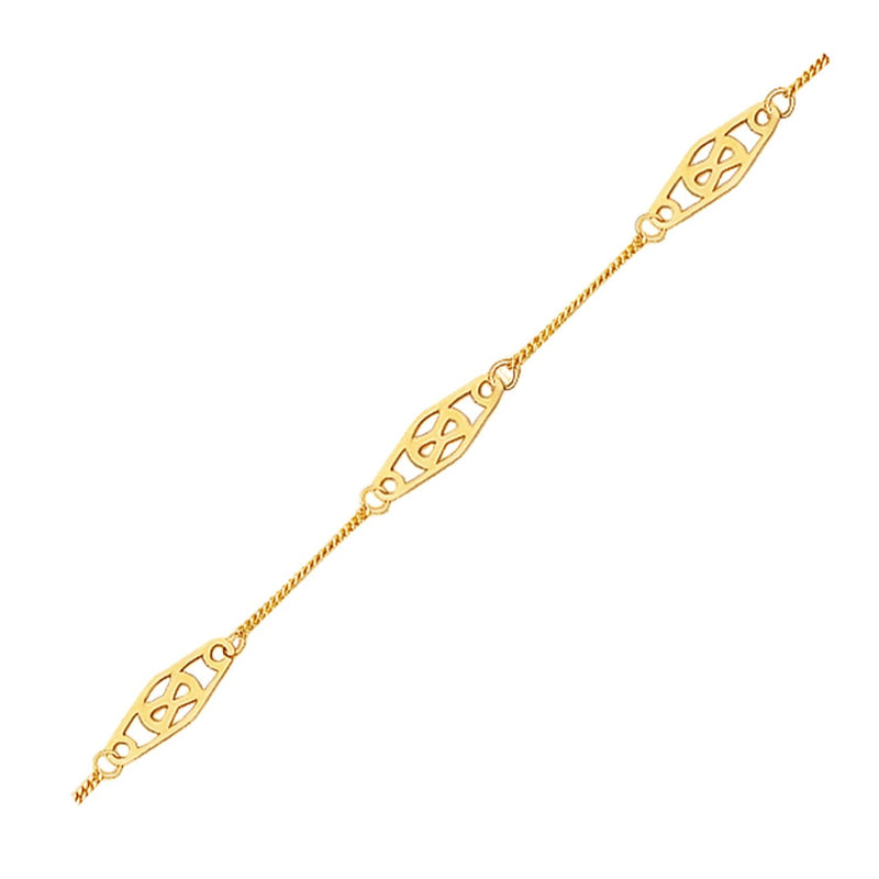 Bids.com 14k Yellow Gold Anklet with Fancy Diamond Shape Filigree Stations Accessories White Smoke 10 / Yellow Gold