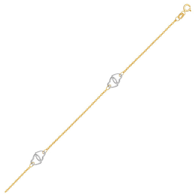 Bids.com 14k Two Tone Gold Entwined Heart Stationed Anklet Accessories White Smoke 10 / Two-Tone Gold
