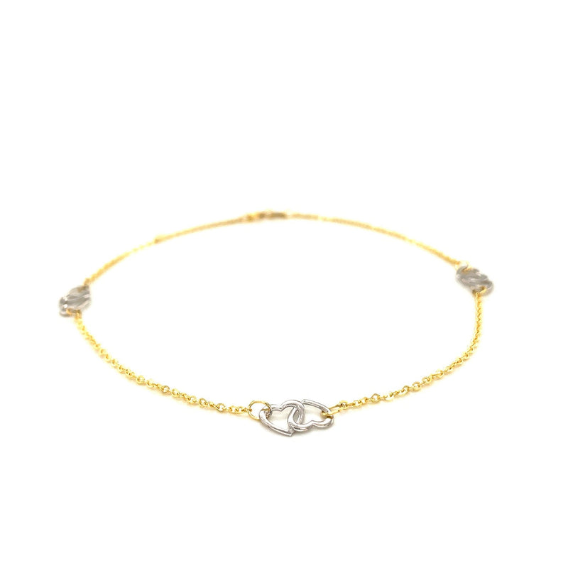 Bids.com 14k Two Tone Gold Entwined Heart Stationed Anklet Accessories White Smoke 10 / Two-Tone Gold