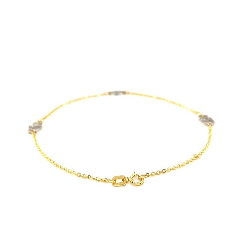 Bids.com 14k Two Tone Gold Entwined Heart Stationed Anklet Accessories White Smoke 10 / Two-Tone Gold